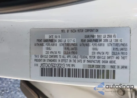 2016 Mazda Cx-9 Touring z USA, uszkodzony, nr VIN JM3TCACY5G0120213